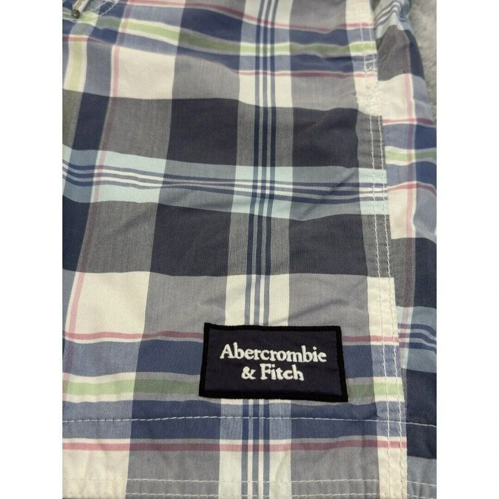 Abercrombie & Fitch Mens Plaid Board Shorts Blue White Check Swim Trunks